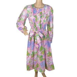 Vtg 60s Star Of Siam Jeanoel Haxo Floral Prairie Cottage Midi Dress SZ M